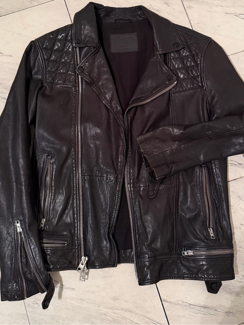 All saints Men's Black Leather Biker Jacket